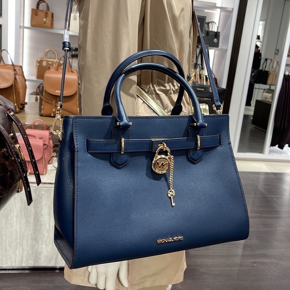 Michael Kors 35T1GHMS2L Hamilton Medium Satchel Crossbody Navy - Picture 2 of 16